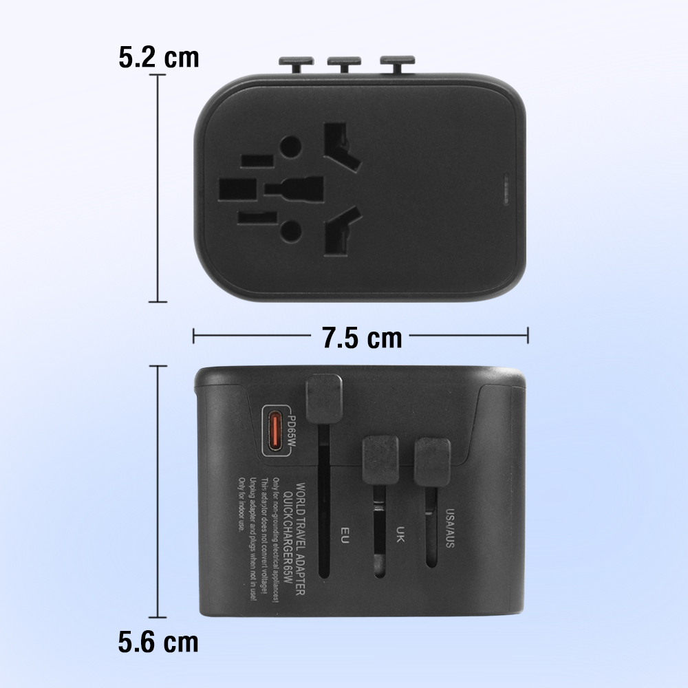 Gambar produk LENCENT Universal Travel Adaptor Multi Port USB Type C UK EU USA 65W - HHT906