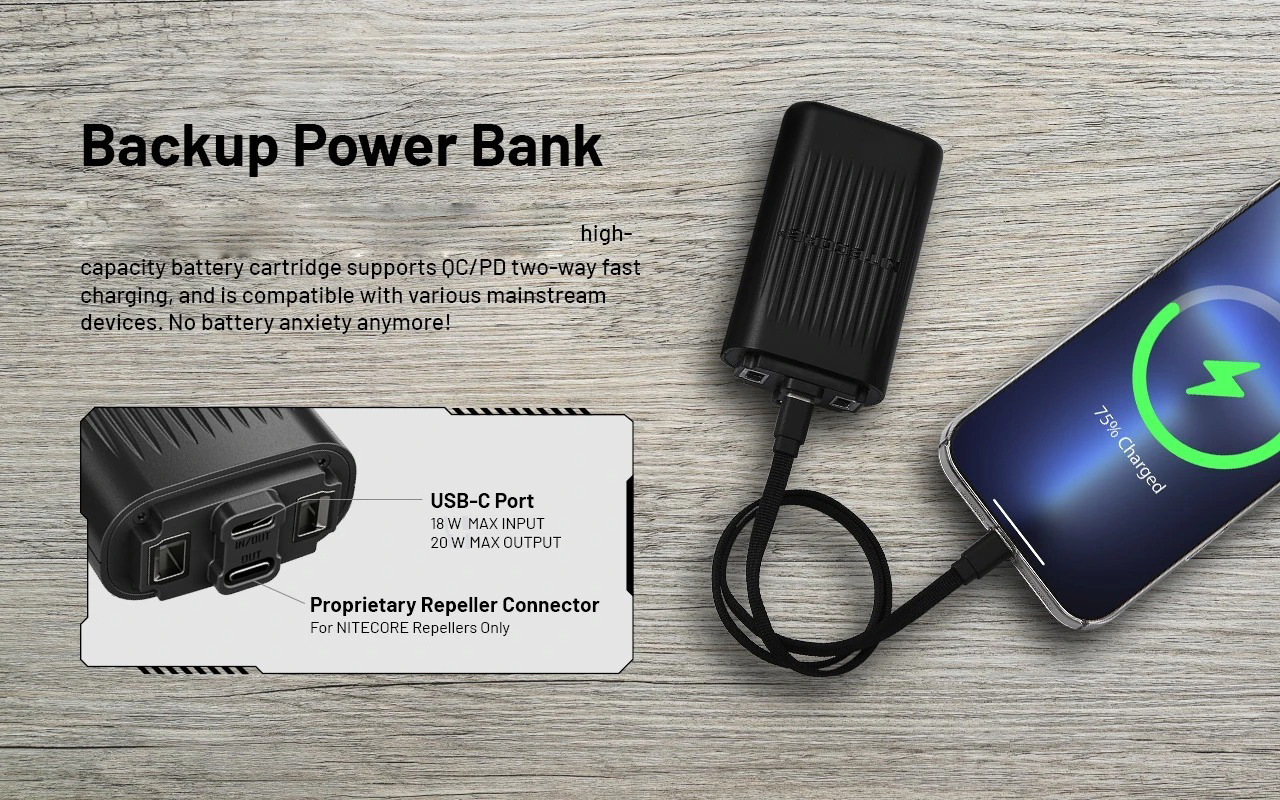 Gambar produk NITECORE Portable Mosquito Bug Repelllent Power Bank 40kHz 12000mAh - EMR25