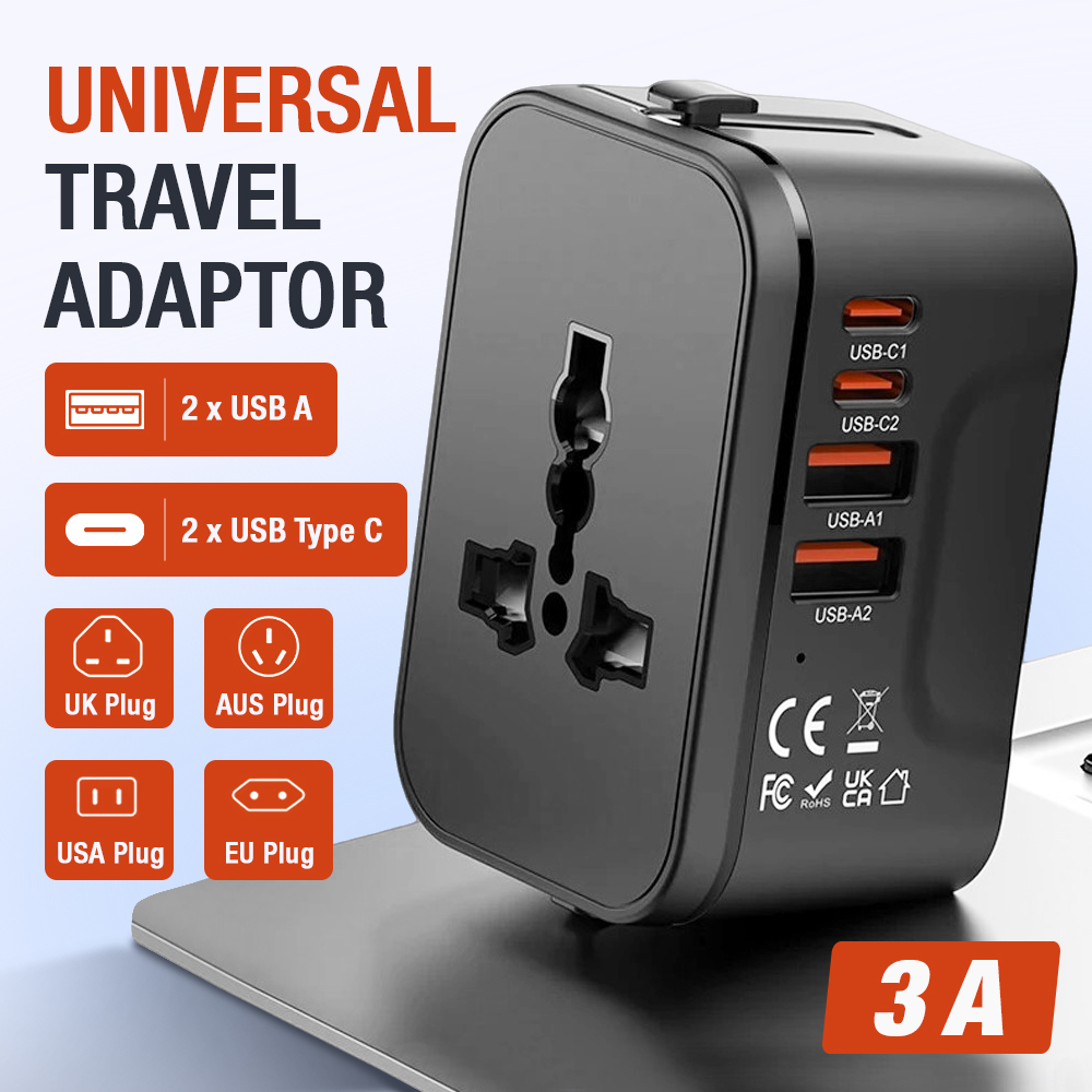 Gambar produk LENCENT Universal Travel Adaptor Multi Port USB Type C UK EU USA 3A - HHT205