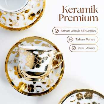 Gambar produk SF Set Cangkir Kopi Keramik 6in1 Electroplating Tea Coffee Cup 100ml C - SF141