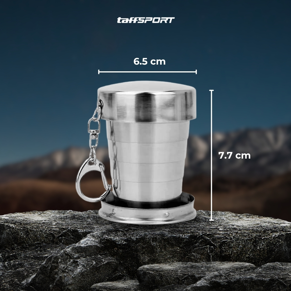 Gambar produk TaffSPORT Gelas Lipat Stainless Steel Foldable Cup Carabiner 140ml - BS150
