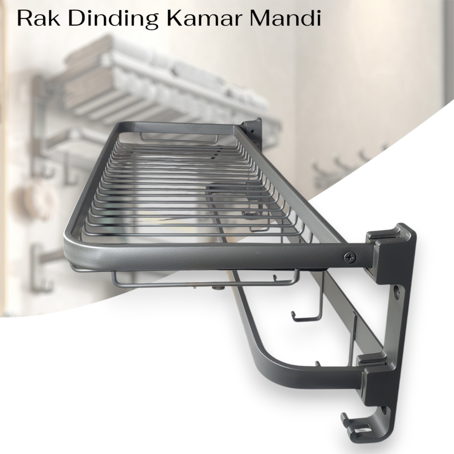 Gambar produk KABEI Rak Dinding Kamar Mandi 2 Layer Gantungan Handuk Lipat Aluminium - KB57