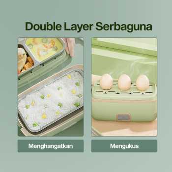 Gambar produk BILLBEAR Kotak Makan Pemanas Elektrik Double Layer Lunch Box 2 Bowl 2L - BE-FH888