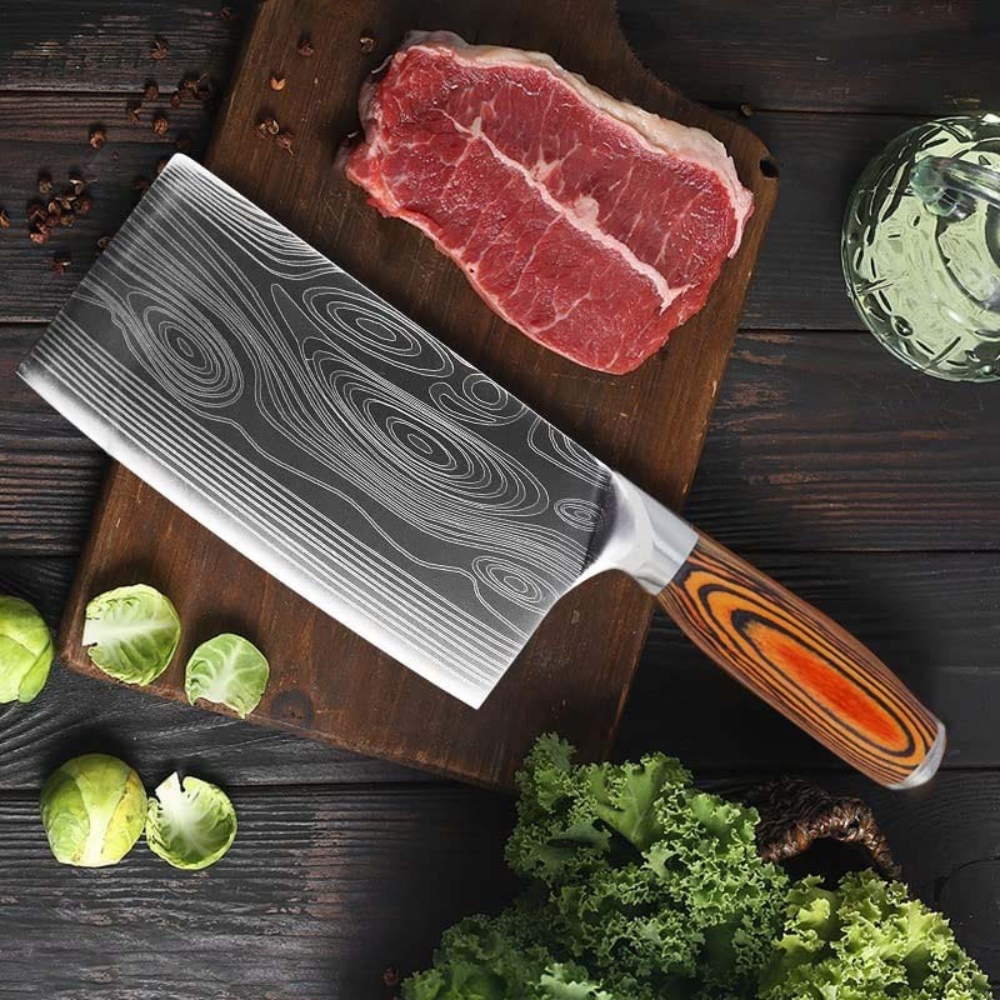 Gambar produk KOBACHI Pisau Daging Damascus Pattern Steel 5Cr15 31.5cm Cleaver Knife - DMC4