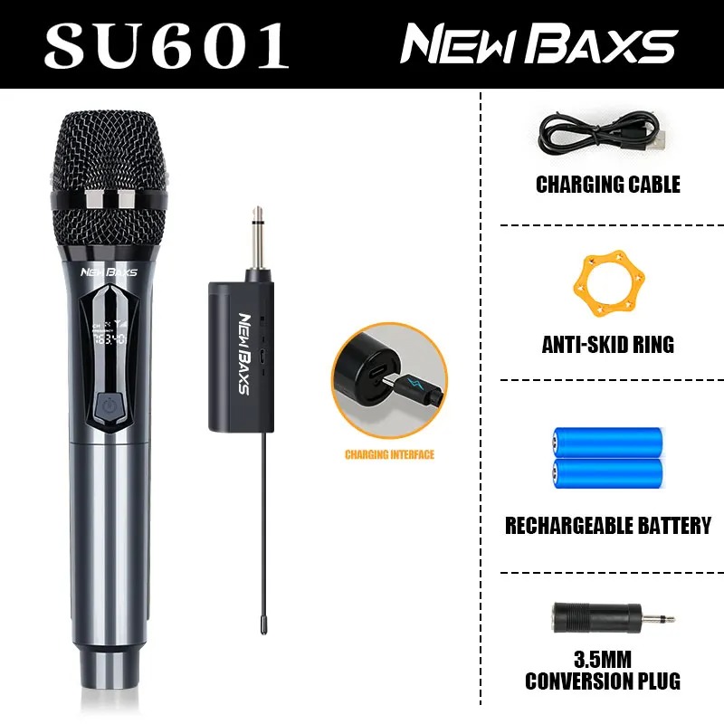Gambar produk New Baxs Mikrofon Karaoke Wireless Cardioid Microphone 2.4G 600mAh - SU602