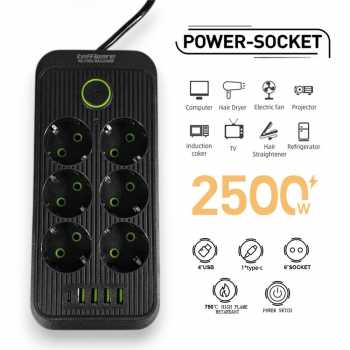 Taffware Stop Kontak USB Type C EU Plug Flame Retardant 10A 220V 2500W - F06U