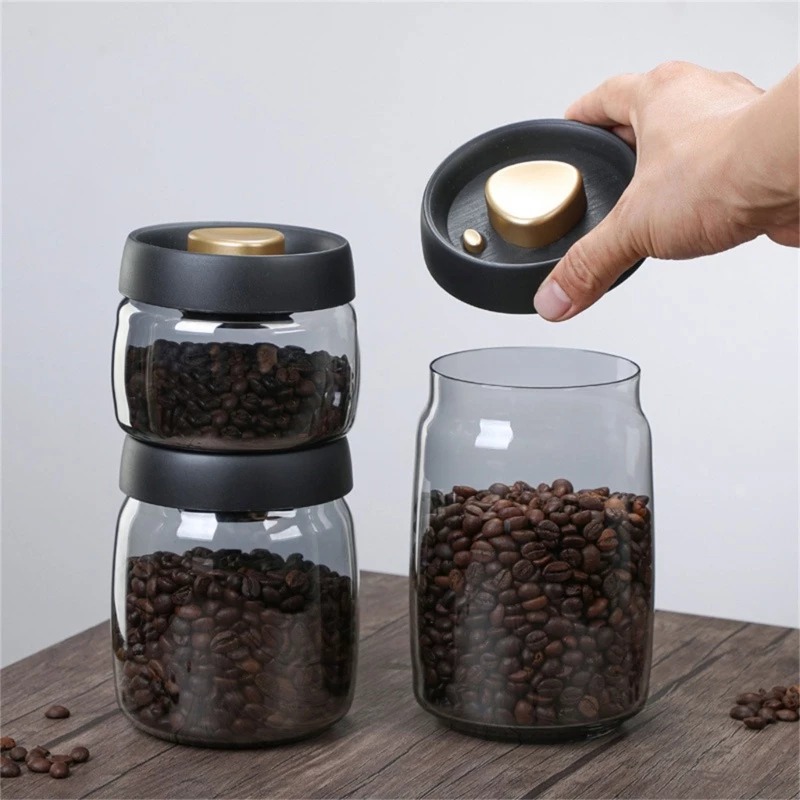 Gambar produk One Two Cups Toples Kaca Penyimpanan Biji Kopi Vacuum Sealed Lid 900ml - SE41