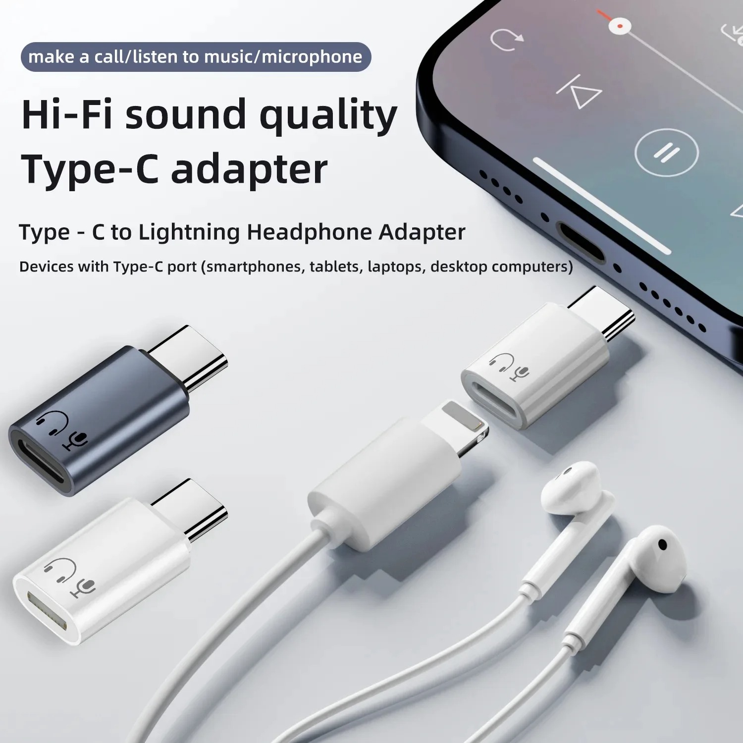 Gambar produk KRENGO OTG USB Type C Male to Lightning Female iPhone Earpods Adapter - CX0524