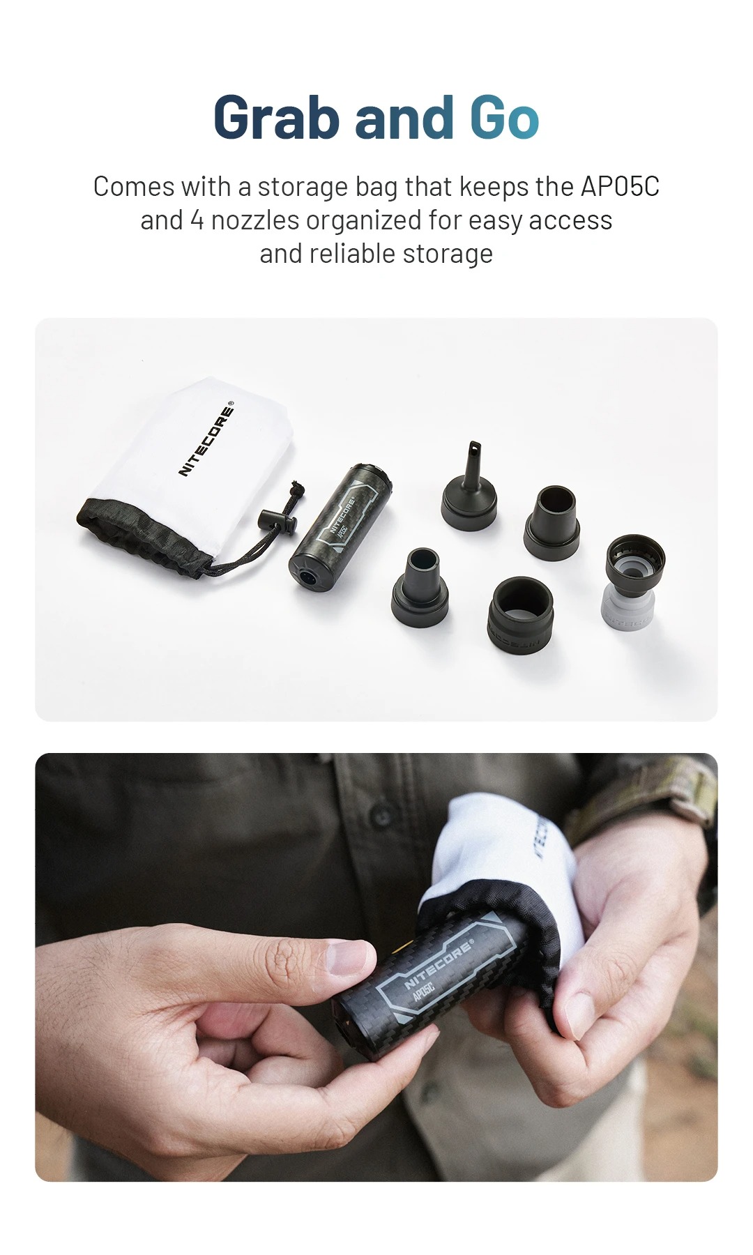 Gambar produk NITECORE Pompa Angin Elektrik Portable Air Pump Carbon Fiber 2.7 kPa - AP05C