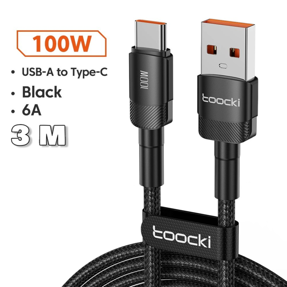 Gambar produk Toocki Kabel Data USB Type-C Fast Charging Braided 6A 100W 3M - TQ-X12