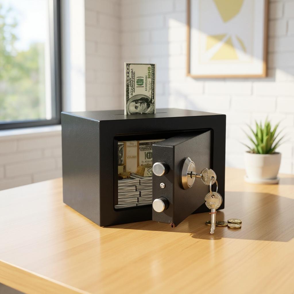 Gambar produk DEBOX Kotak Brankas Hotel Mini Home Safe Deposit Box dengan Lubang Koin - DE501