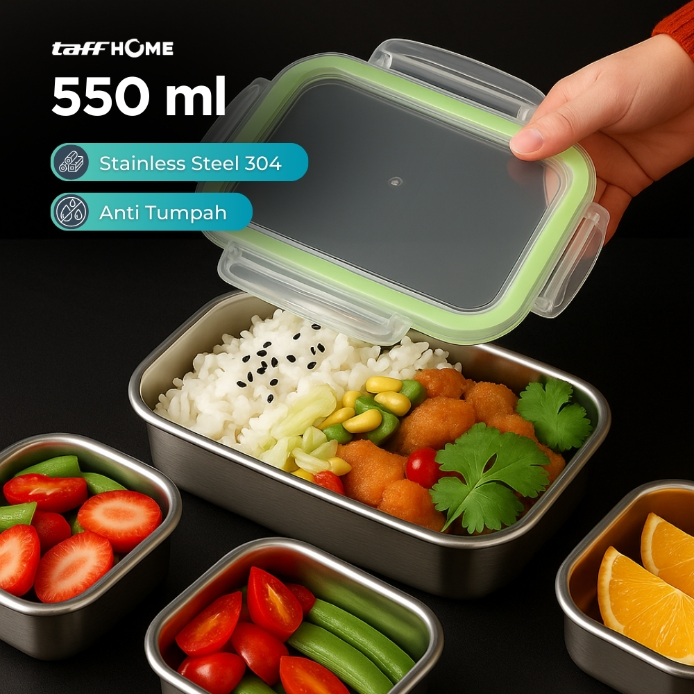 Gambar produk TaffHOME Kotak Makan Anti Tumpah Reguler Lunch Box Stainless Steel 304 550ml - Slyz52