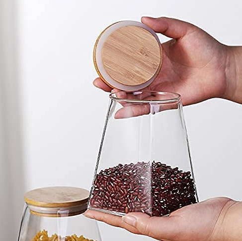 Gambar produk SOLUNA Toples Kaca Glass Food Storage Wooden Lid Pyramid Shape Jar 500ml - S12