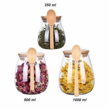 Gambar produk Selemz Toples Kaca Glass Food Storage Vintage Wooden with Spoon 600ml - INU144