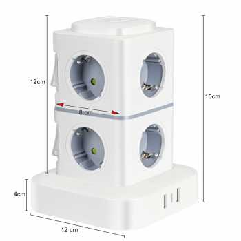 Gambar produk NINNE Stop Kontak Power Socket Strip Tower Colokan Listrik 2500W 2 Susun 8 Soket - NN812