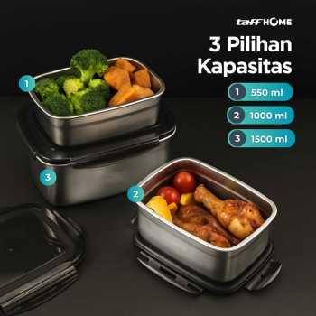 Gambar produk TaffHOME Kotak Makan Anti Tumpah Reguler Lunch Box Stainless Steel 304 1500ml - Slyz52