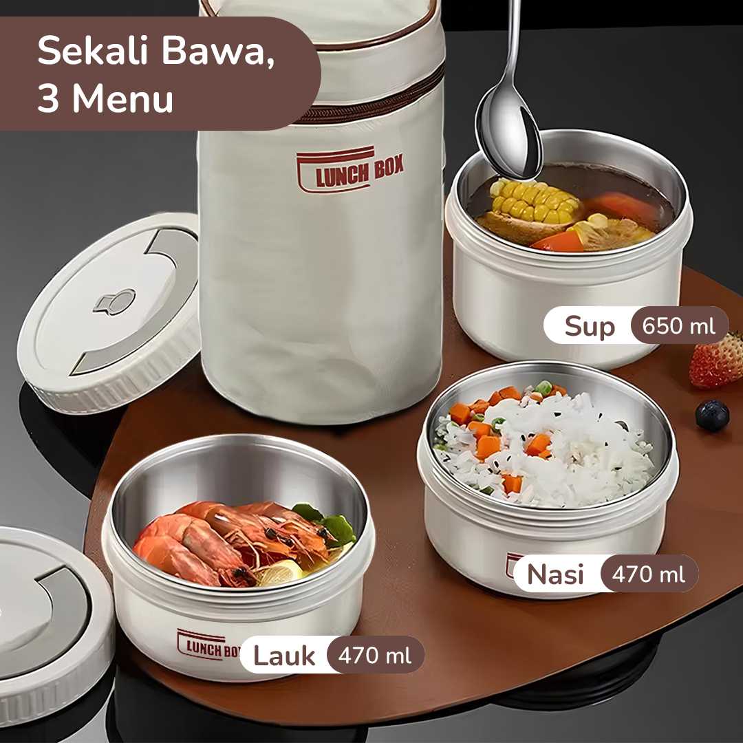 Gambar produk SUNGMAOY Kotak Makan Tahan Panas Lunch Box 3in1 470ml 650ml with Bag - SM31