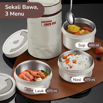 Gambar produk SUNGMAOY Kotak Makan Tahan Panas Lunch Box 3in1 470ml 650ml with Bag - SM31