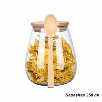 Selemz Toples Kaca Glass Food Storage Vintage Wooden with Spoon - INU144