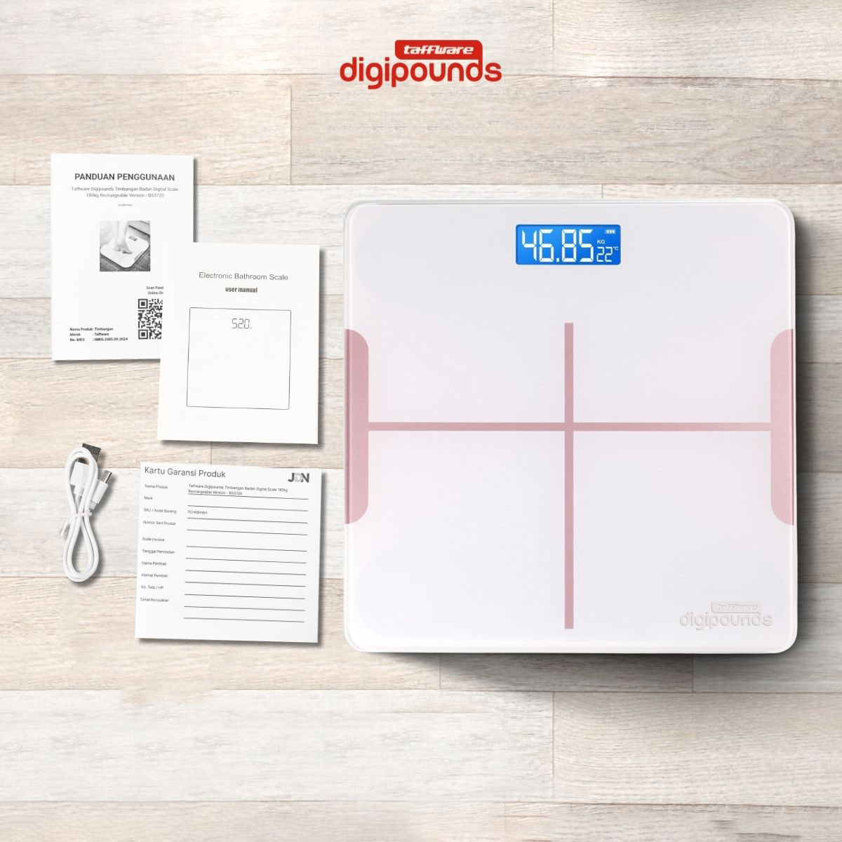 Gambar produk Taffware Digipounds Timbangan Badan Digital Scale 180kg Rechargeable Version - CB510