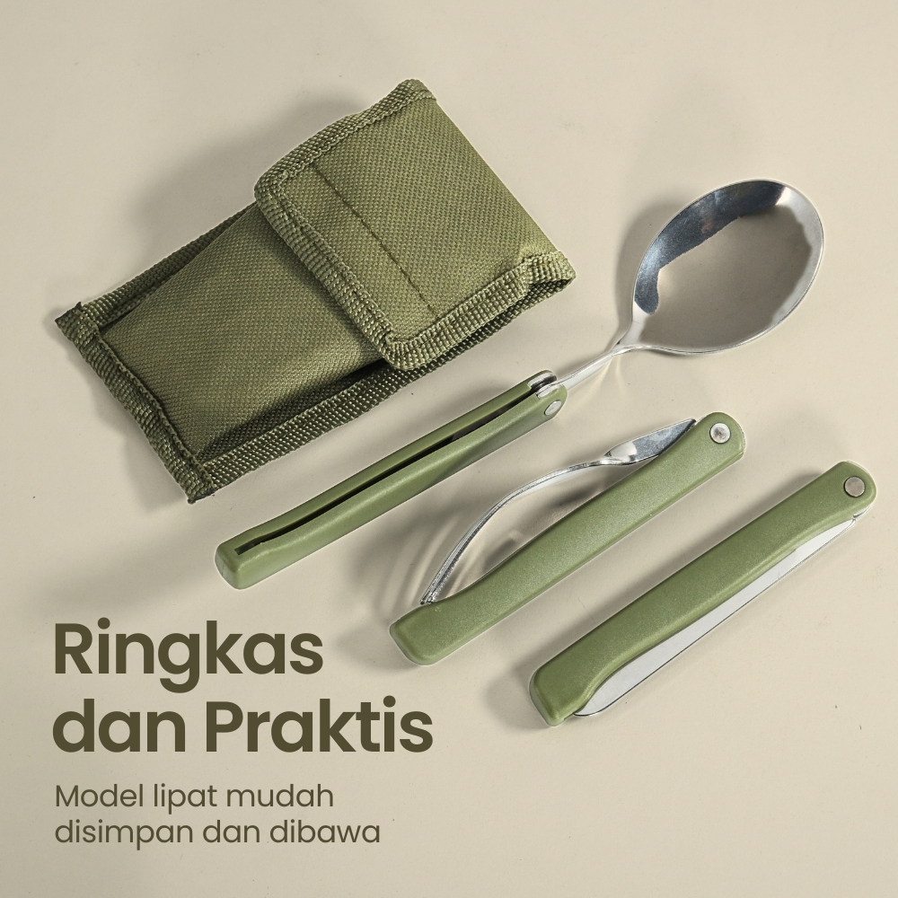 Gambar produk YOUGLE Set Alat Makan Sendok Garpu Lipat Portable Cutlery Swiss Army - A009