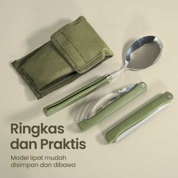 Gambar produk YOUGLE Set Alat Makan Sendok Garpu Lipat Portable Cutlery Swiss Army - A009