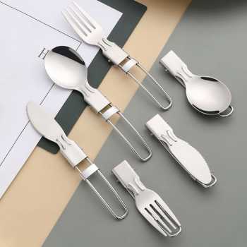 Gambar produk KNIFEZER Set Alat Makan Sendok Garpu Pisau Lipat Portable Cutlery - AOTU