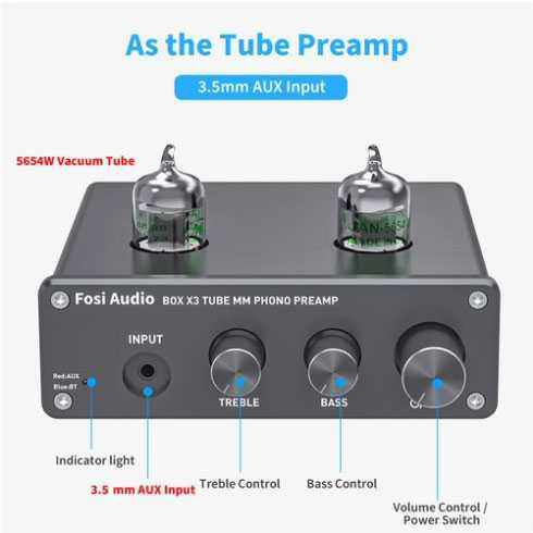 Gambar produk Fosi Audio Preamplifier Bluetooth Phonograph 5654W with Vacuum Tube - Box X3