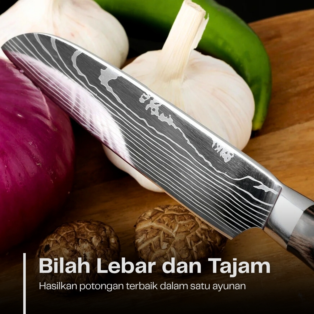 Gambar produk XITUO Pisau Dapur Daging Serbaguna Damascus Pattern Stainless Steel 5 Inch Santoku Knife