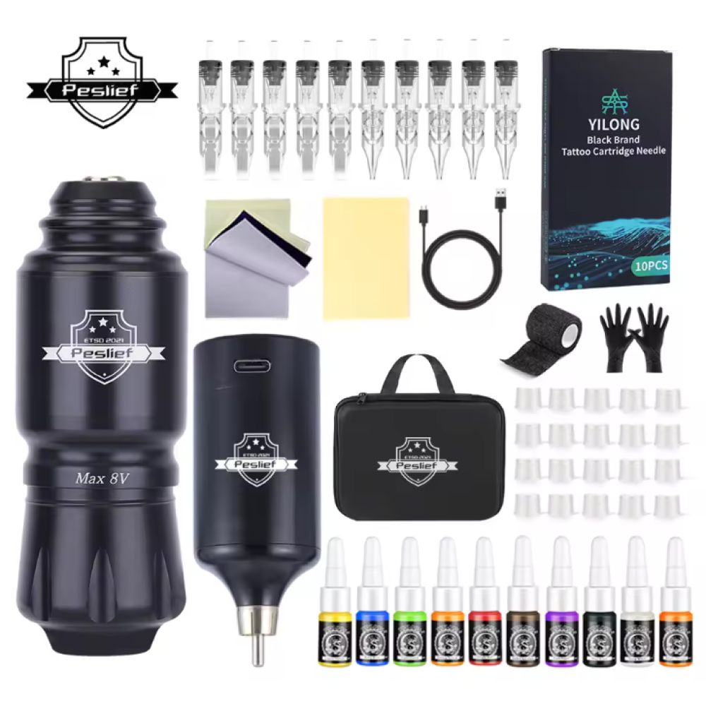 Gambar produk YUILONG Wireless Tattoo Machine Kit Travel 4mm 1300mAh with Cartridge - YL359