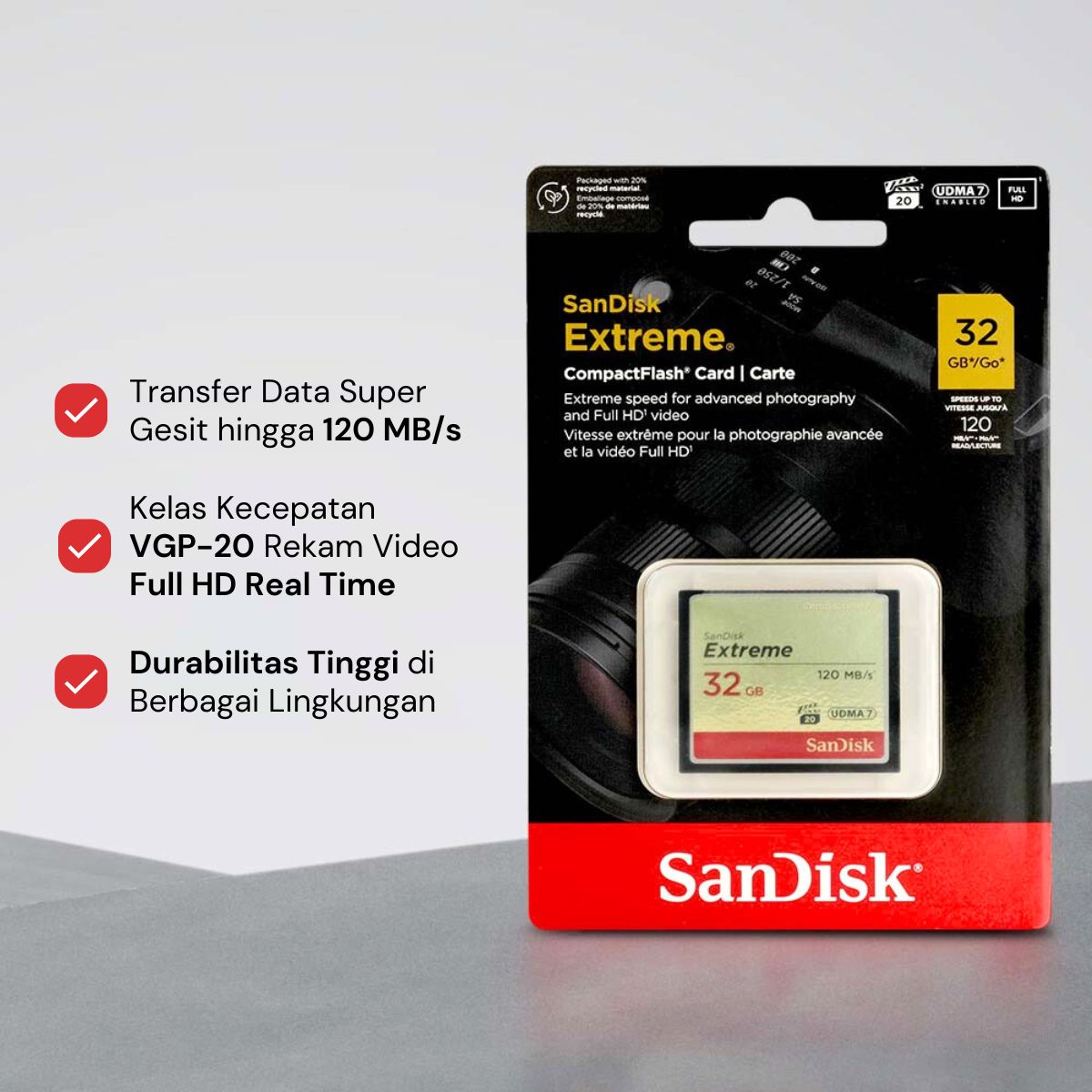 Gambar produk SanDisk Extreme Compact Flash Card VGP-20 120MB/s 32GB - SDCFXSB