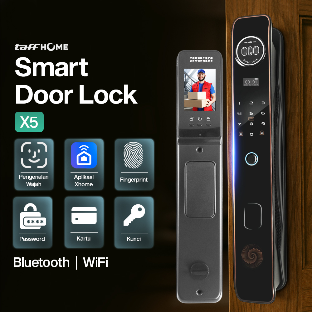 Gambar produk TaffHOME Smart Door Lock Fingerprint 3D Face Recognition Card Xhome - X5