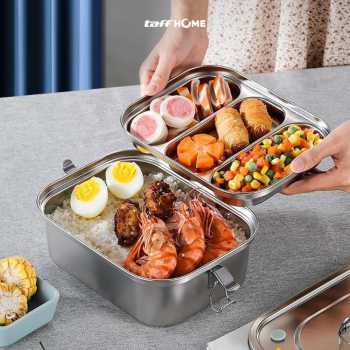 Gambar produk TaffHOME Kotak Makan Lunch Box Stainless Steel 304 2L Triple Compartment - HS233