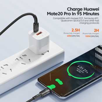 Gambar produk ESSAGER Kabel Data Type C to Type C PD Quick Charging Braided 5A 100W 3M - ES-X18