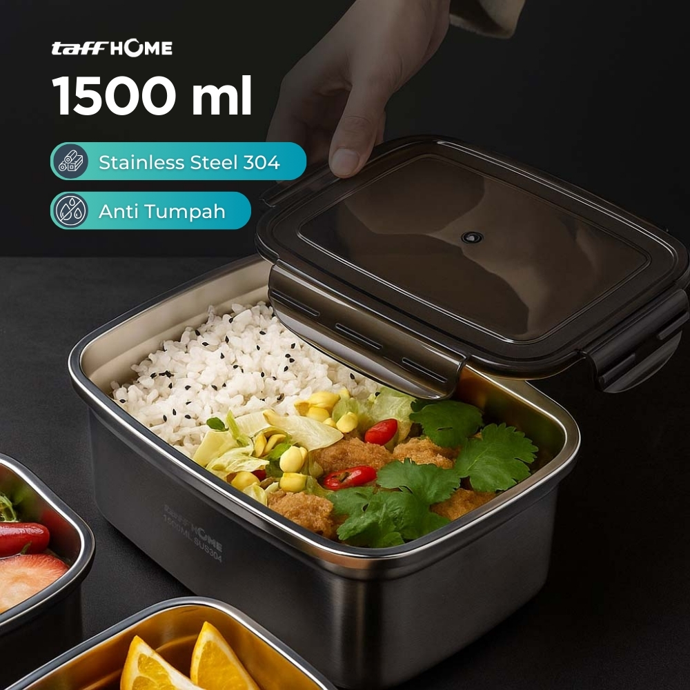 Gambar produk TaffHOME Kotak Makan Anti Tumpah Reguler Lunch Box Stainless Steel 304 1500ml - Slyz52