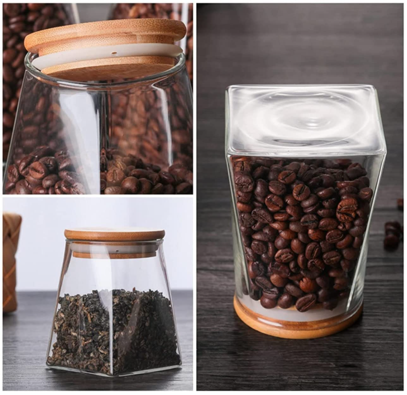 Gambar produk SOLUNA Toples Kaca Glass Food Storage Wooden Lid Pyramid Shape Jar 500ml - S12