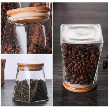 Gambar produk SOLUNA Toples Kaca Glass Food Storage Wooden Lid Pyramid Shape Jar 500ml - S12