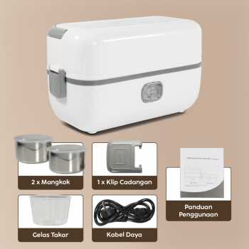 Gambar produk ANYTRP Kotak Makan Pemanas Elektrik Single Layer Lunch Box 2 Bowl 1.2L - DFH-C01