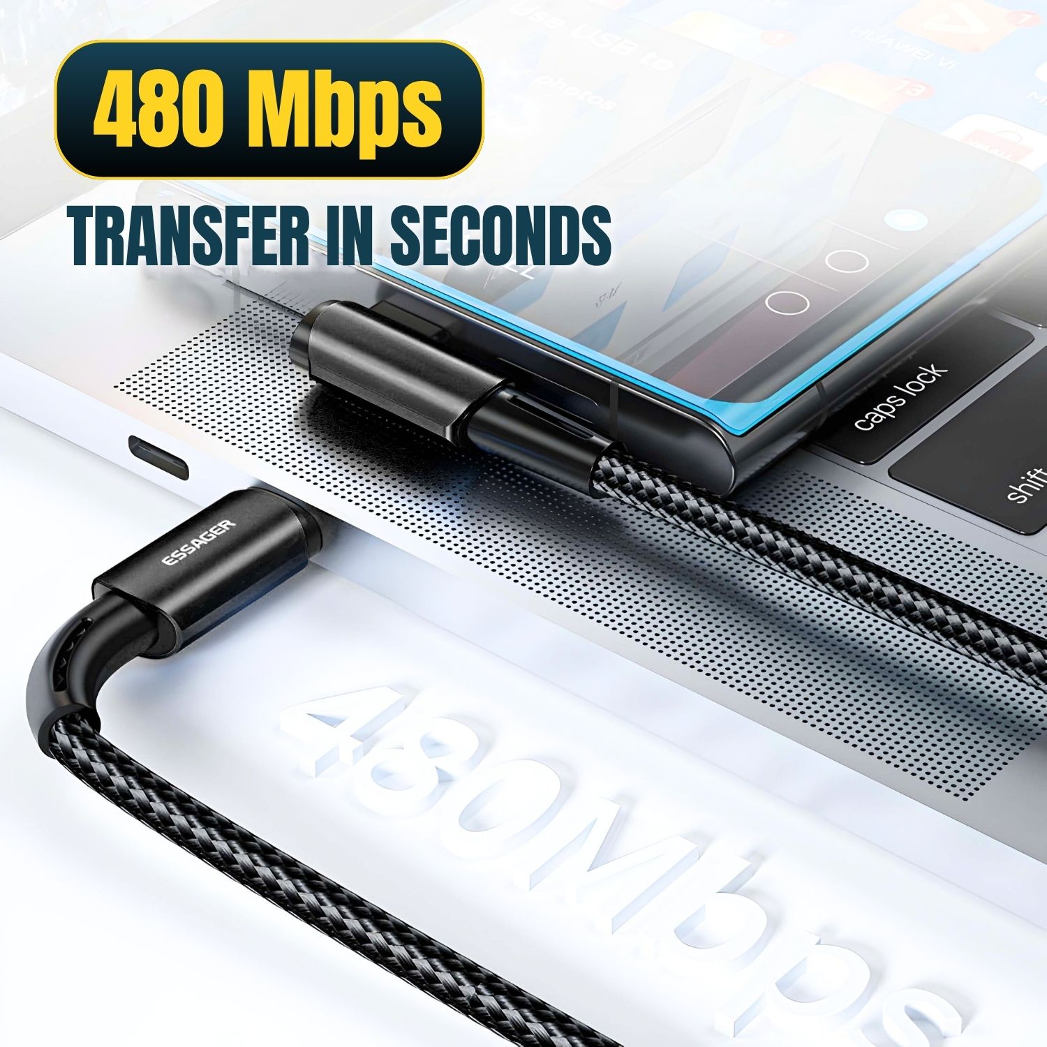 Gambar produk ESSAGER Kabel Data USB Type C Fast Charging L Shaped Braided 3A 60W 1M - ES-X23