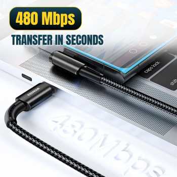 Gambar produk ESSAGER Kabel Data USB Type C Fast Charging L Shaped Braided 3A 60W 1M - ES-X23