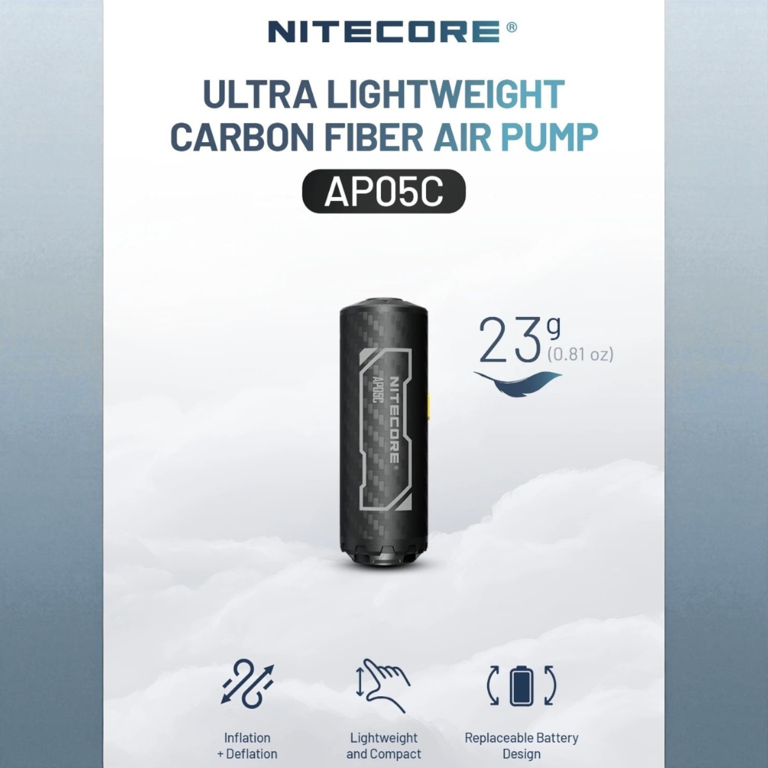 Gambar produk NITECORE Pompa Angin Elektrik Portable Air Pump Carbon Fiber 2.7 kPa - AP05C
