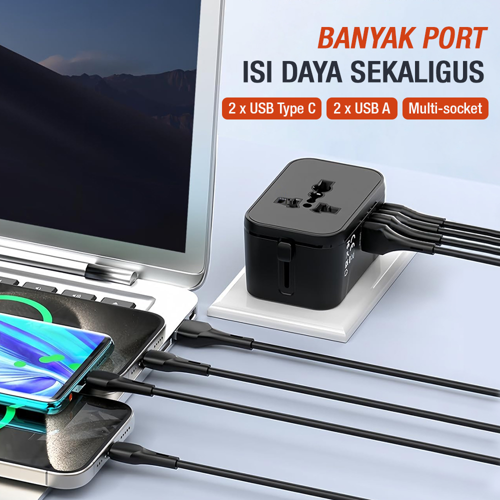 Gambar produk LENCENT Universal Travel Adaptor Multi Port USB Type C UK EU USA 3A - HHT205