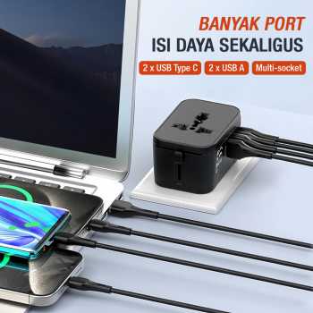 Gambar produk LENCENT Universal Travel Adaptor Multi Port USB Type C UK EU USA 3A - HHT205