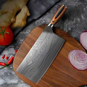 Gambar produk KOBACHI Pisau Daging Damascus Pattern Steel 5Cr15 31.5cm Cleaver Knife - DMC4