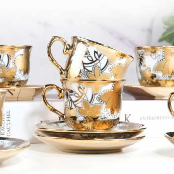 Gambar produk SF Set Cangkir Kopi Keramik 6in1 Electroplating Tea Coffee Cup 100ml A - SF141