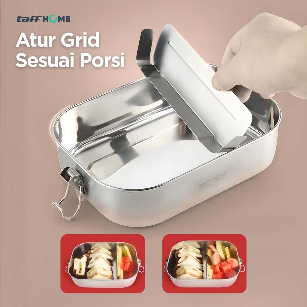 Gambar produk TaffHOME Kotak Makan Lunch Box Stainless Steel 304 2 Grid 1400ml - UP-14
