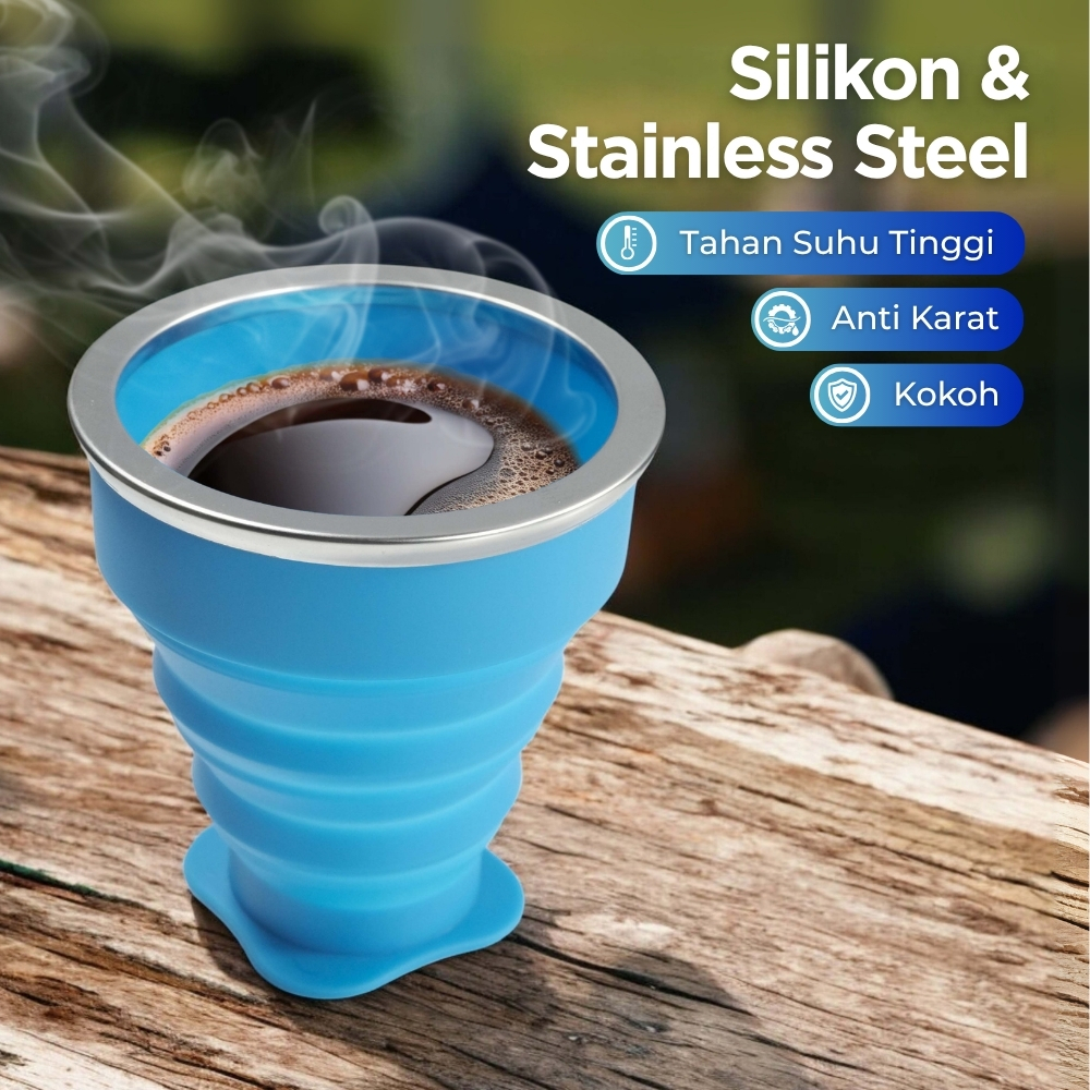 Gambar produk Gelas Lipat Silikon Foldable Cup with Strap 200ml - GYBL559