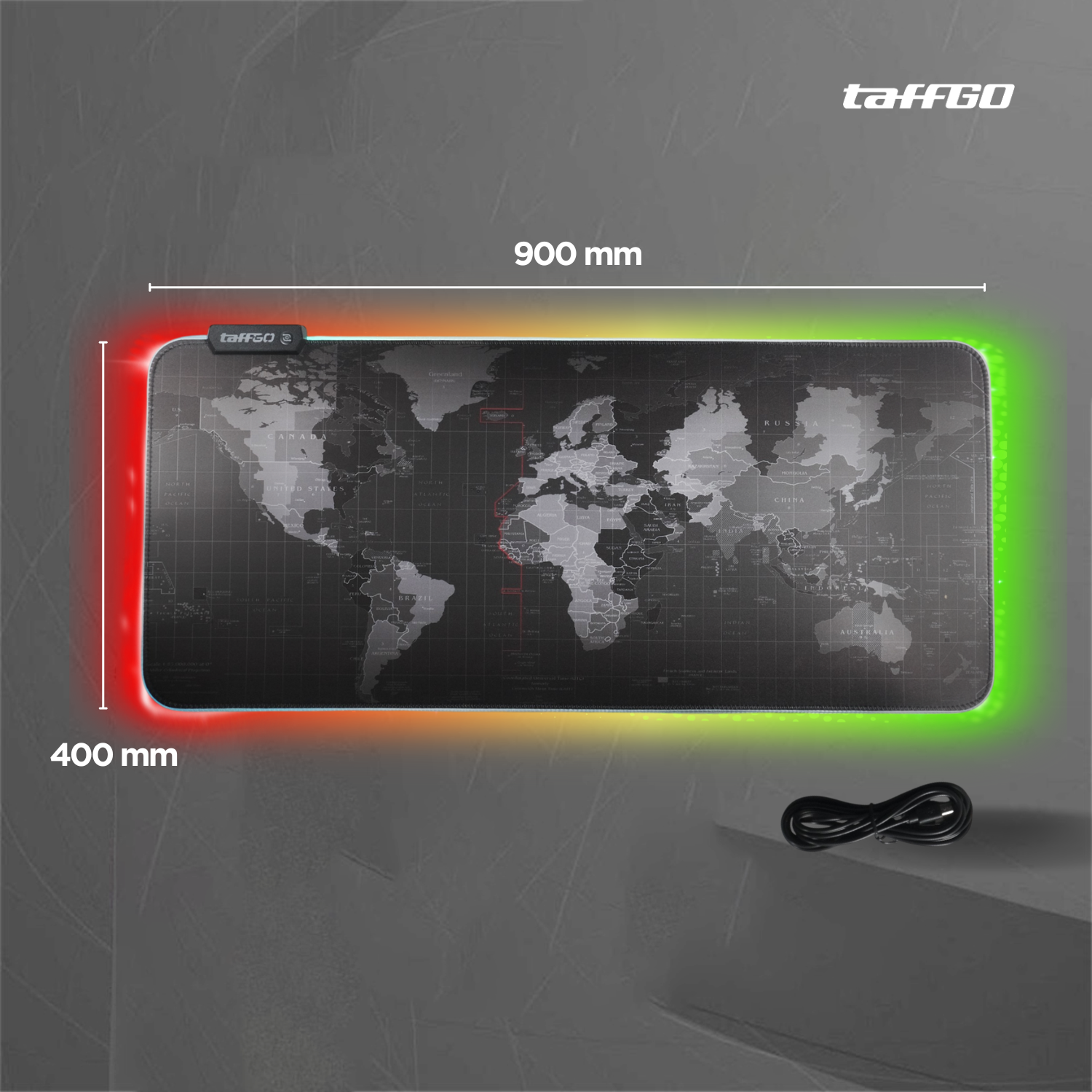 Gambar produk TaffGO Gaming Mouse Pad XL Peta Dunia with LED RGB 400x900x4mm - RGB-03