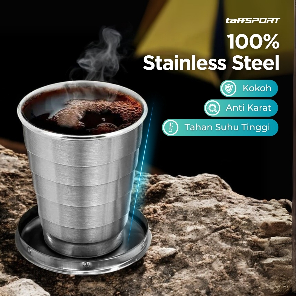 Gambar produk TaffSPORT Gelas Lipat Stainless Steel Foldable Cup Carabiner 140ml - BS150