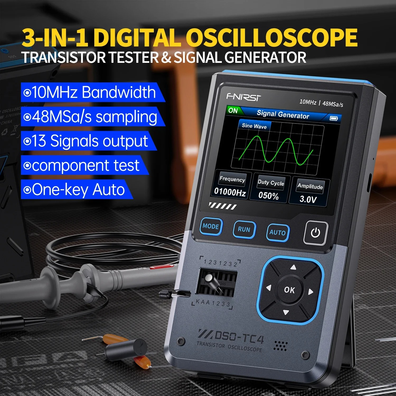 Gambar produk FNIRSI Osiloskop Digital Oscilloscope 3in1 Transistor Signal Generator - DSO-TC4